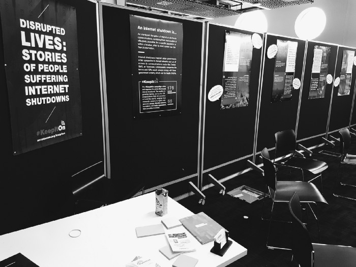 Photograph of the exhibition of the Internet Shutdown Stories.