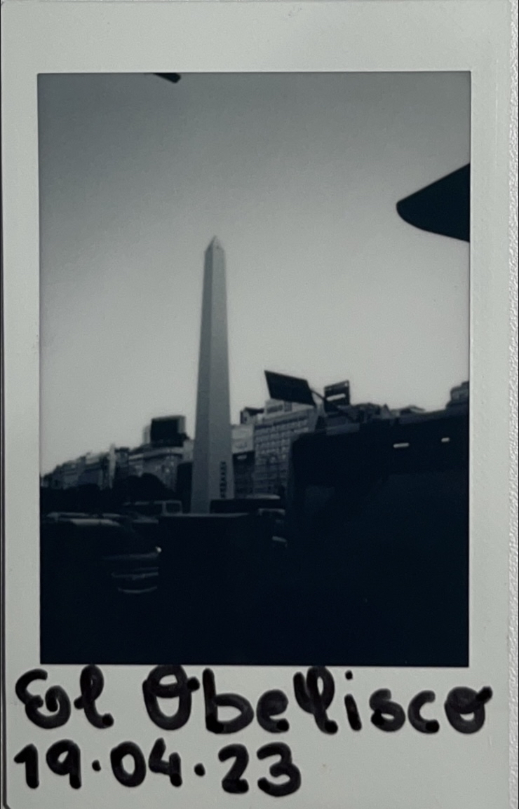 A photograph in Instax film of the famous obelisk in Buenos Aires.
